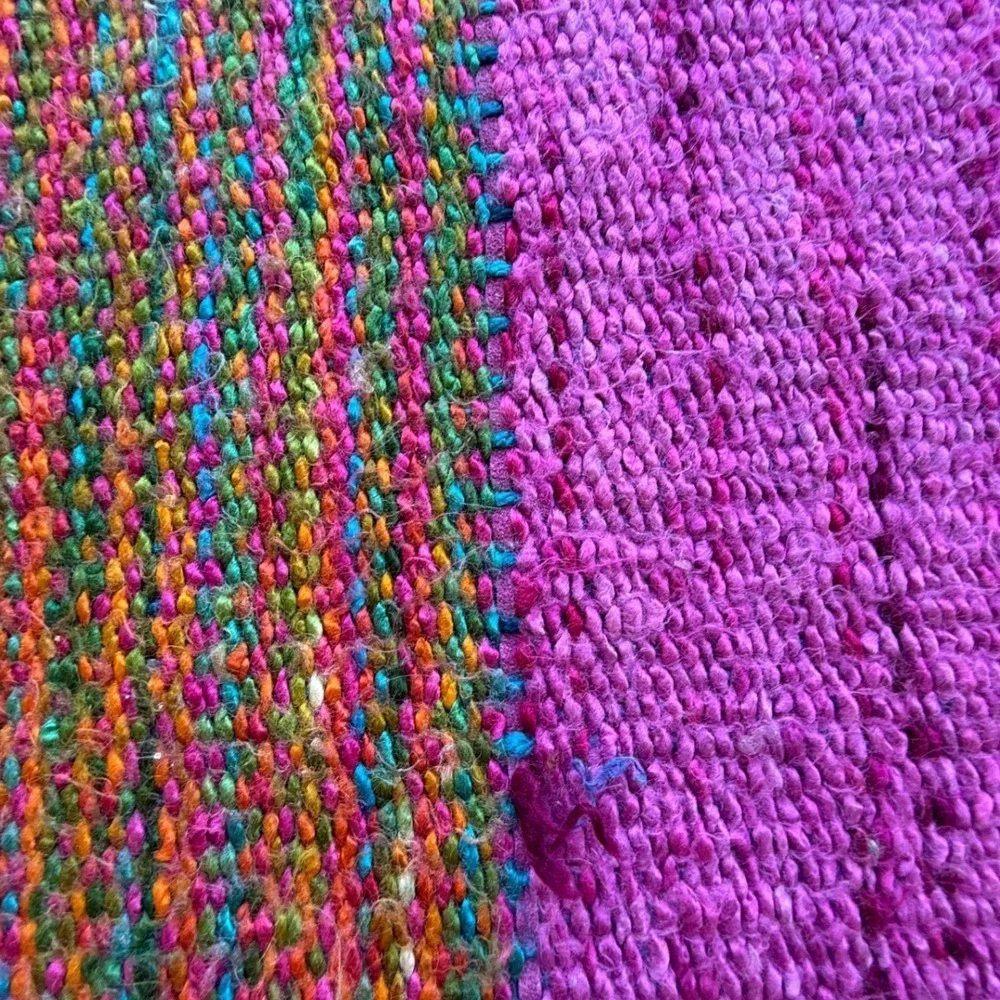 Vintage Handmade Handwoven Boho Shawl Wrap Fringe Artisan Textile Multicolor